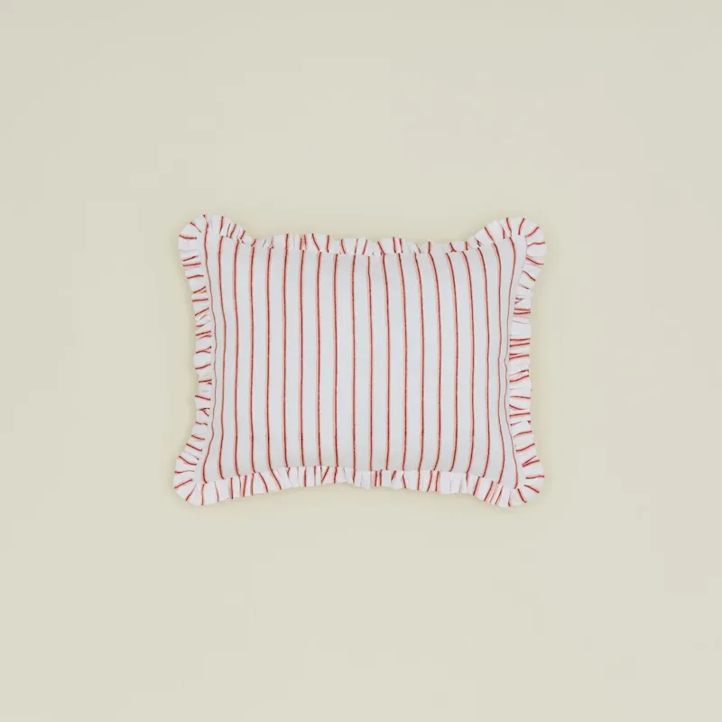 Block Printed Striped Ruffled Pillow Cover - Red Stripe white-haired - Pillows
